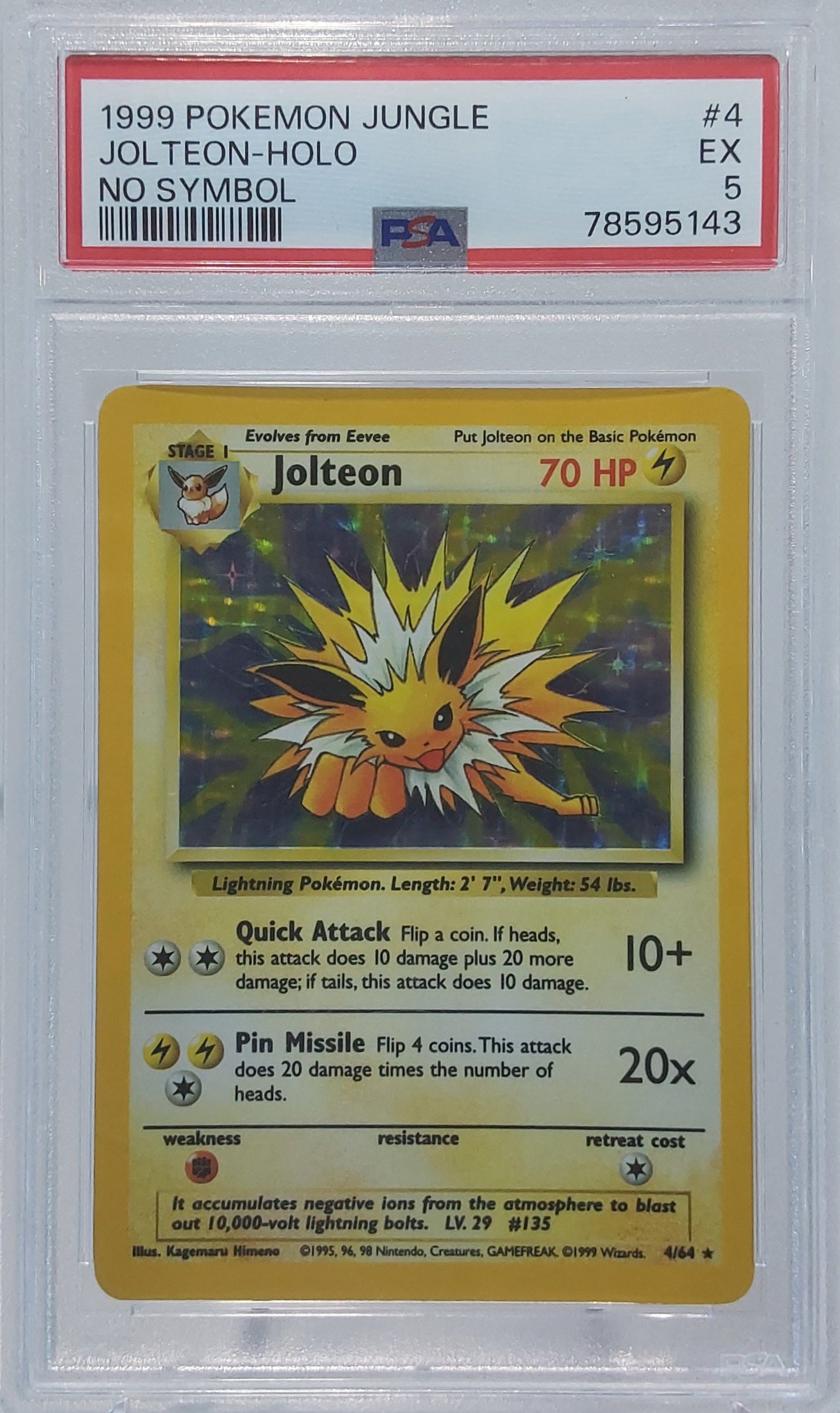 1999 Jolteon Holo No Symbol PSA 5